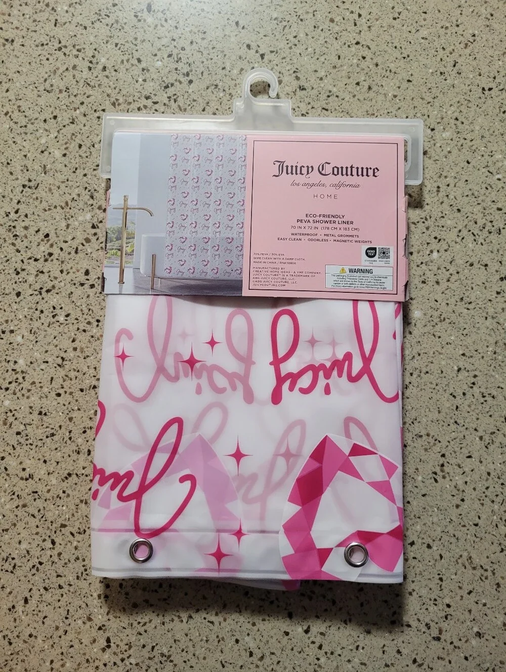 Juicy Couture PEVA Shower Curtain Diamonds Hearts Juicy Spellout Pink 70x72 Y2K
